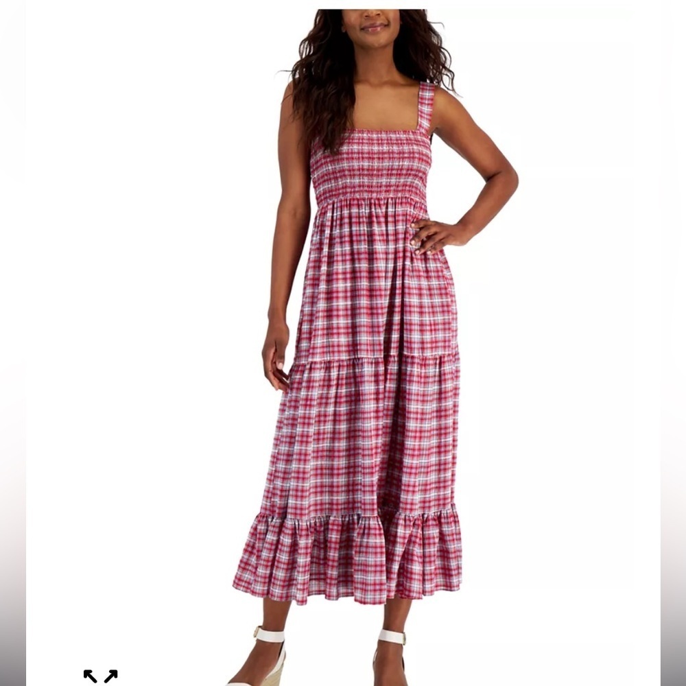 Tommy Hilfiger Red and White Plaid Midi Dress